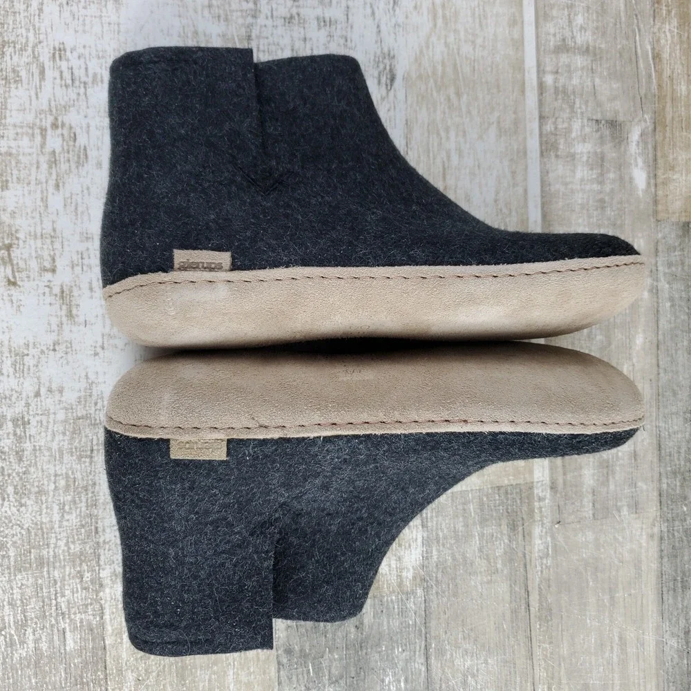 Glerups Womens Slipper Boots Sz 8.5 Charcoal Wool Flat Slip On Closed Toe Ankle